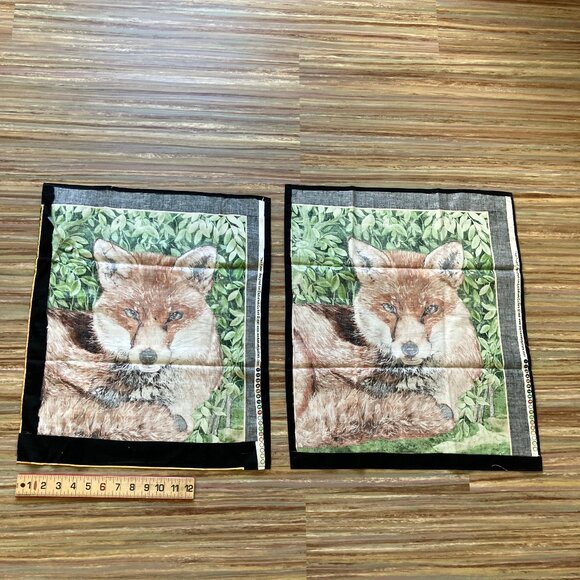 Red Fox Print Cotton Fabric Panel Set of 2 Panels Exclusively Quilters Brand - Picture 3 of 4